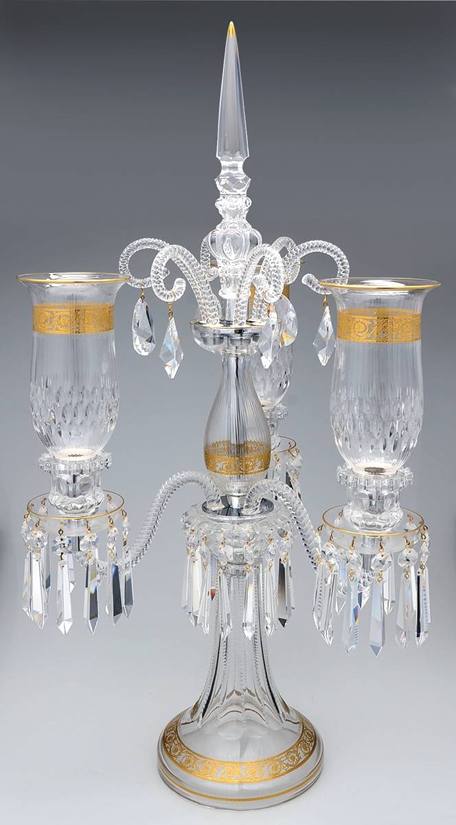 Thistle 3 Light Candelabra w/Globes & 53 Prisms by St Louis-1