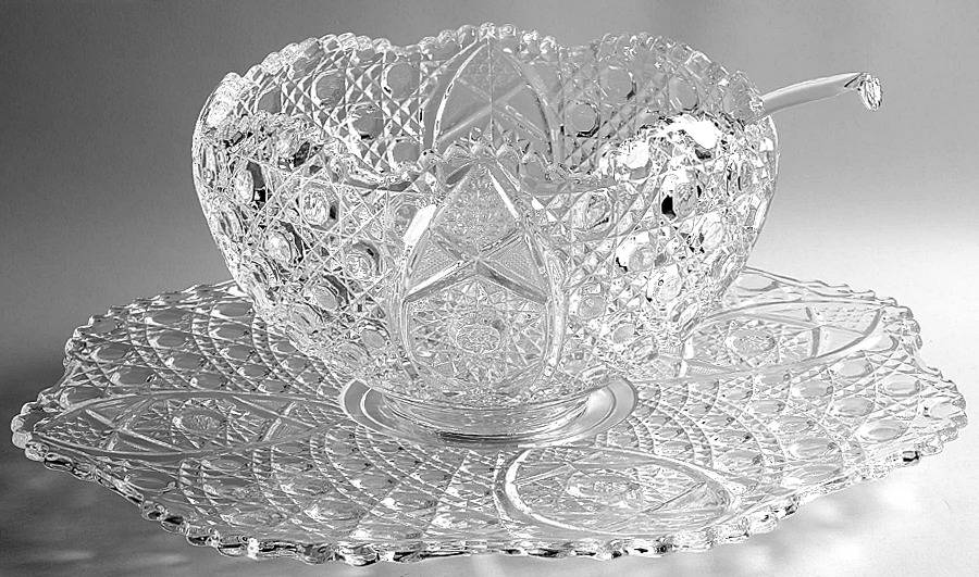 Daisy and Button Clear (Punch Set) Punch Bowl and Underplate with Ladle by Smith Glass -1