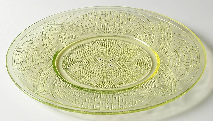 Romanesque Yellow (Vaseline) 8" Salad Plate by Smith Glass -1