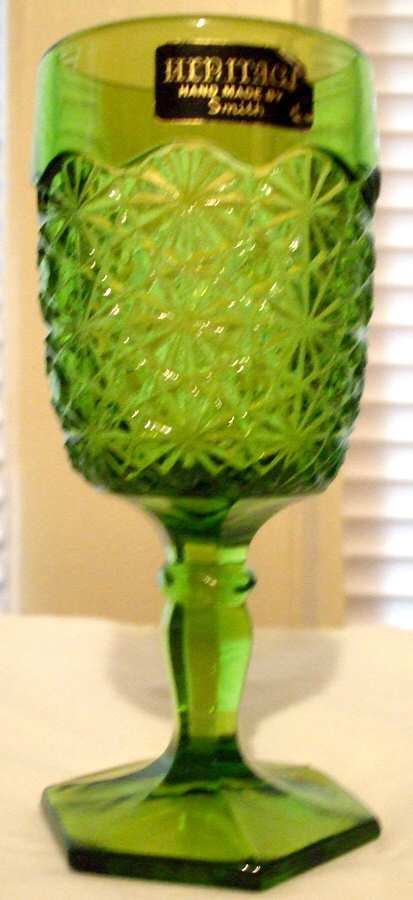 Daisy and Button Green Water Goblet by Smith Glass -1