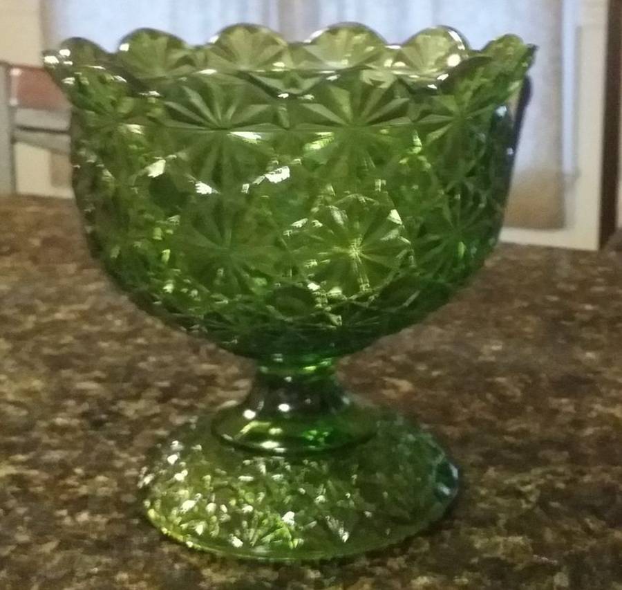 Daisy and Button Green Footed Candy Dish No Lid by Smith Glass -1