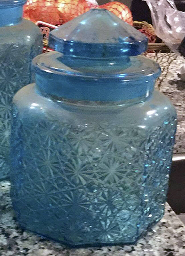 Daisy and Button Blue Medium Canister & Lid by Smith Glass -1
