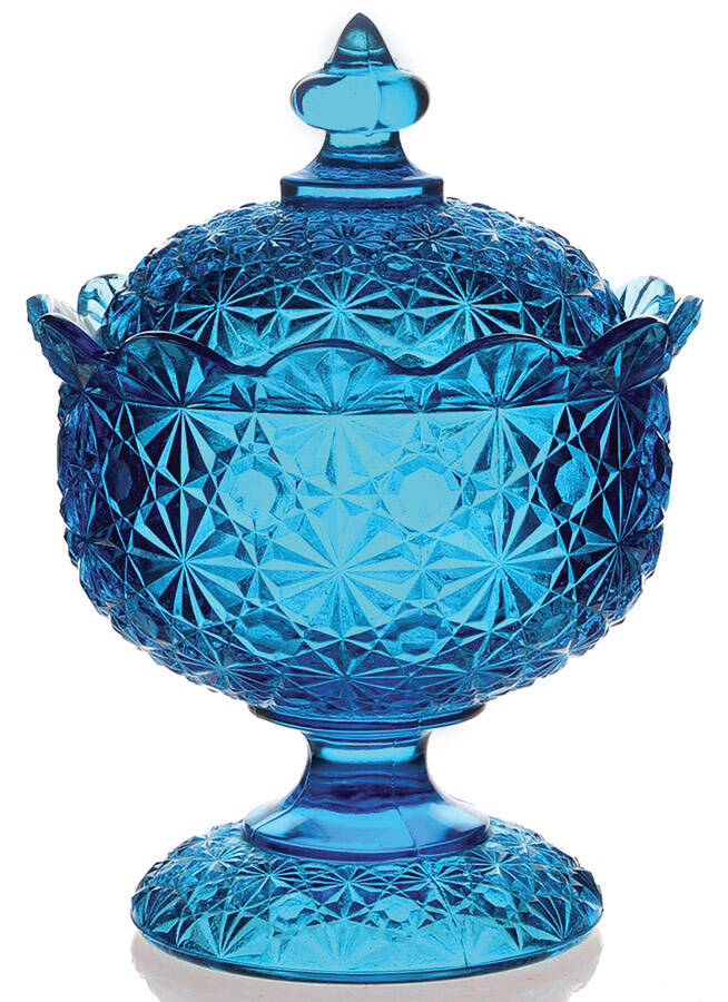 Daisy and Button Blue Footed Candy Dish & Lid by Smith Glass -1