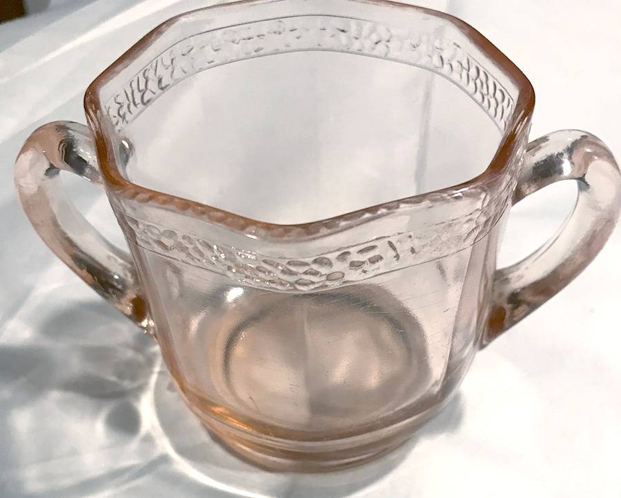 Pebbled Rim Pink Open Sugar by Smith Glass -1