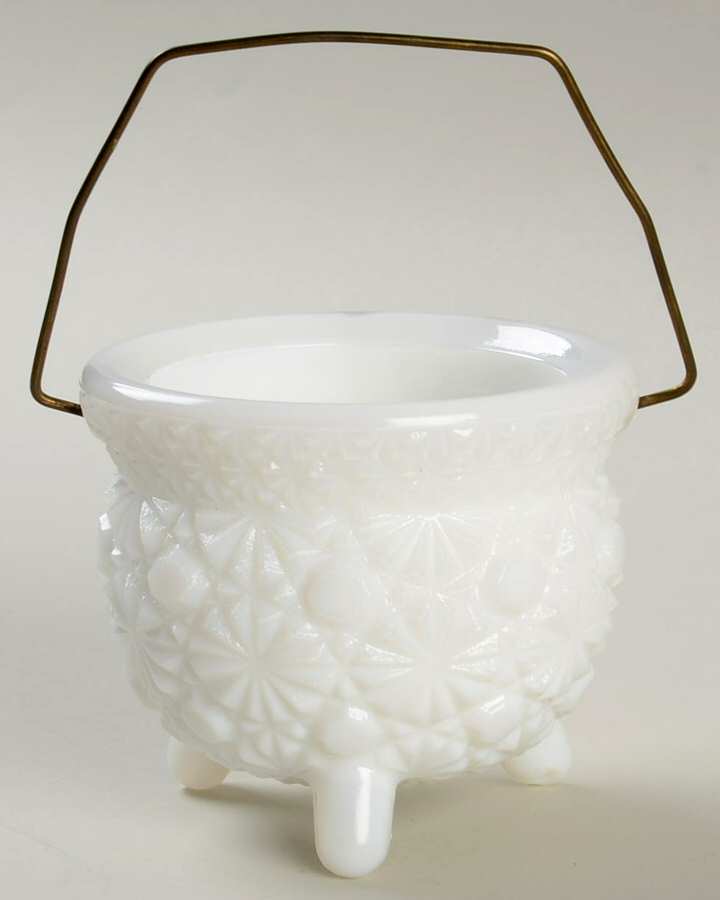 Daisy and Button Milk Glass Kettle Candleholder by Smith Glass -1