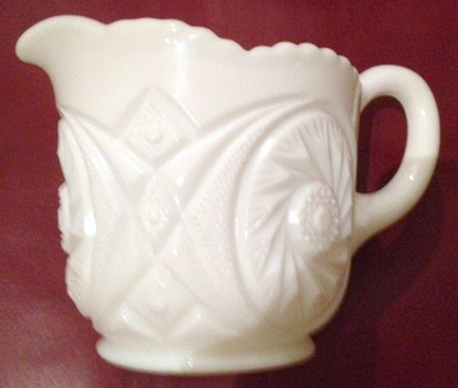 Aztec Milk Glass Creamer by Smith Glass -1