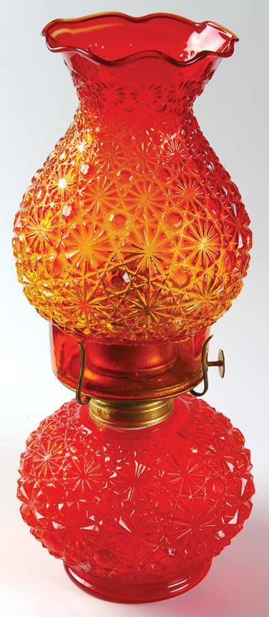 Daisy and Button Amberina Hurricane Lamp & Globe by Smith Glass -1