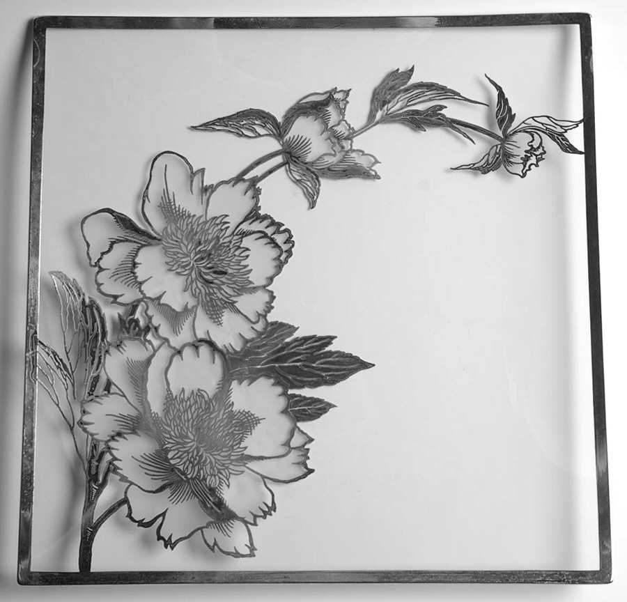 Peony 13" Square Serving Tray by Rockwell Silver Glass-1