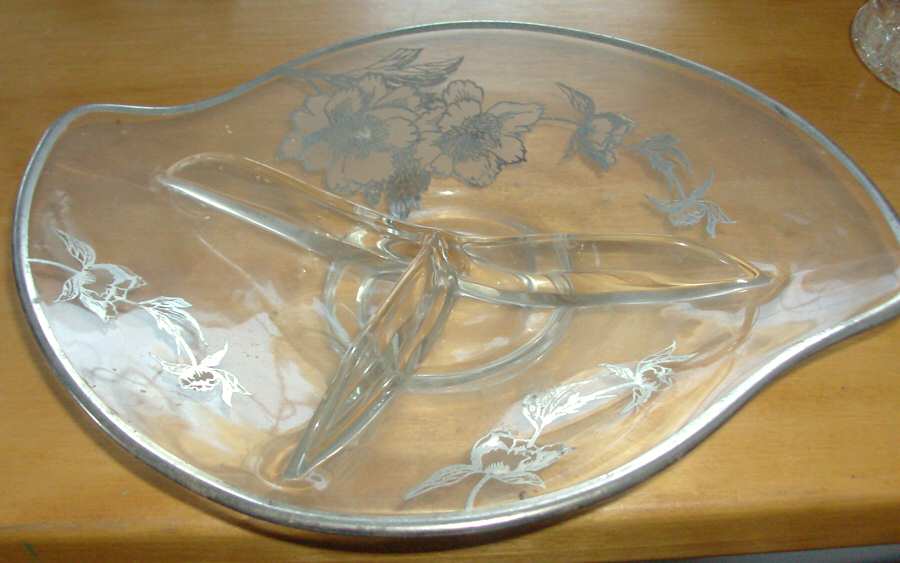 Peony 10" Oblong 3 Part Relish by Rockwell Silver Glass-1