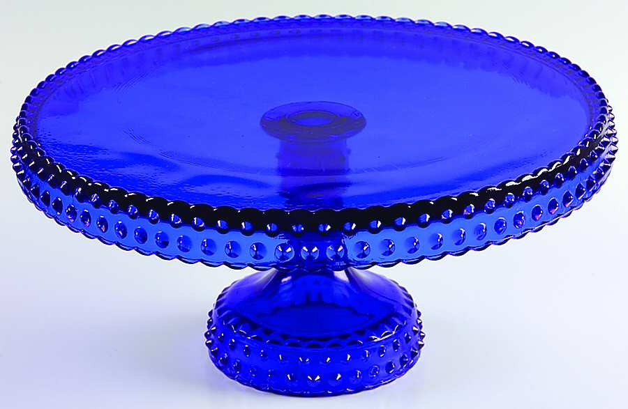 Hobnail Cobalt Blue 10" Diameter Pedestal Cake Stand No Dome by Smith Glass -1