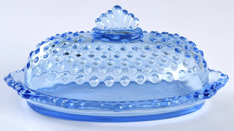 Hobnail Ice Blue 1/4 Pound Covered Butter by Smith Glass -1