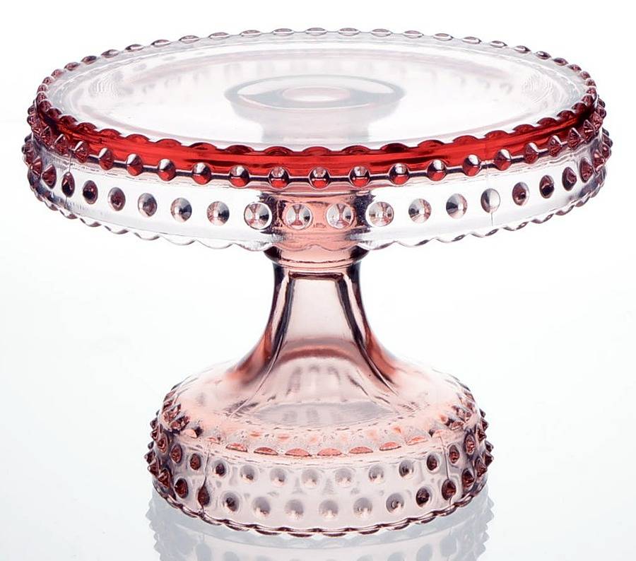 Hobnail Pink 6" Diameter Pedestal Cake Stand by Smith Glass -1