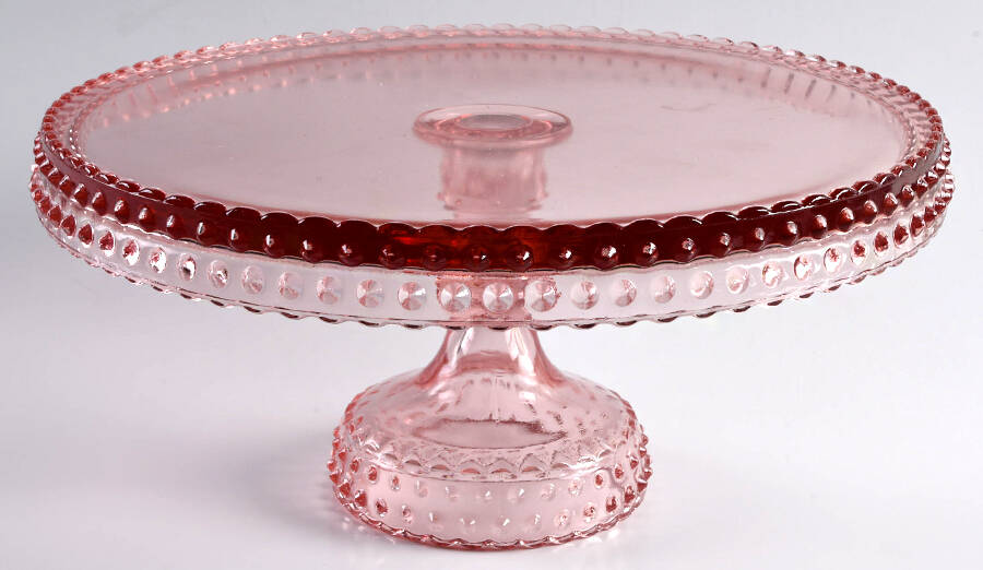 Hobnail Pink 10" Diameter Pedestal Cake Stand No Dome by Smith Glass -1
