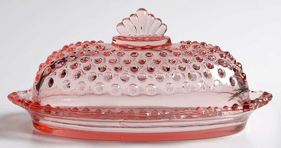 Hobnail Pink 1/4 Pound Covered Butter by Smith Glass -1