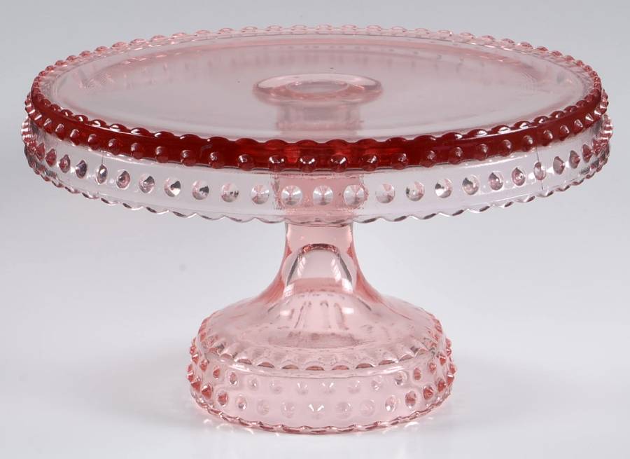 Hobnail Pink 8" Diameter High Cake Stand by Smith Glass -1