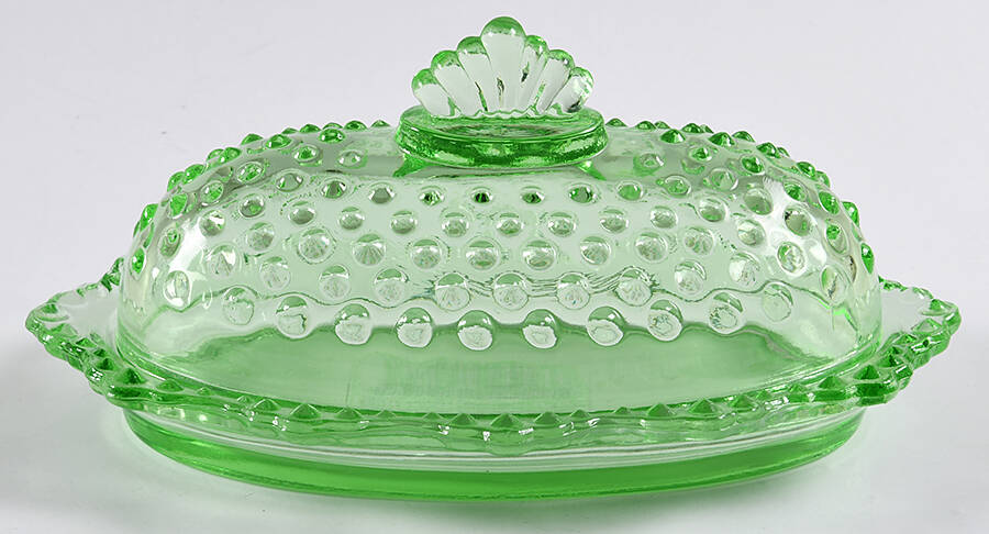 Hobnail Lime Green 1/4 Pound Covered Butter by Smith Glass -1