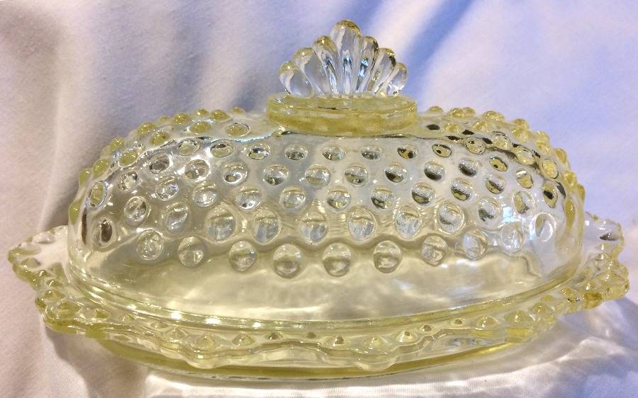 Hobnail Yellow 1/4 Pound Covered Butter by Smith Glass -1