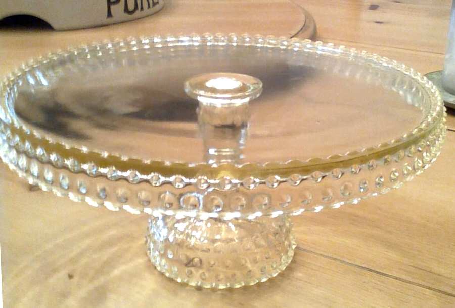 Hobnail Yellow 10" Diameter Pedestal Cake Stand No Dome by Smith Glass -1