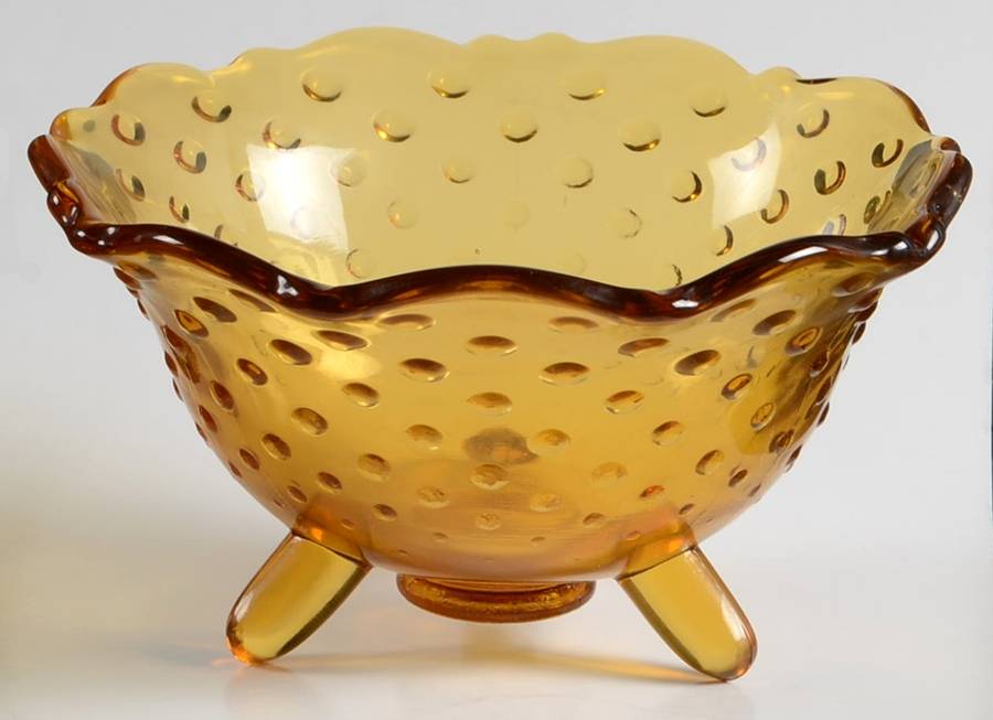 Hobnail Amber 6" 3-Toed Footed Bowl by Smith Glass -1