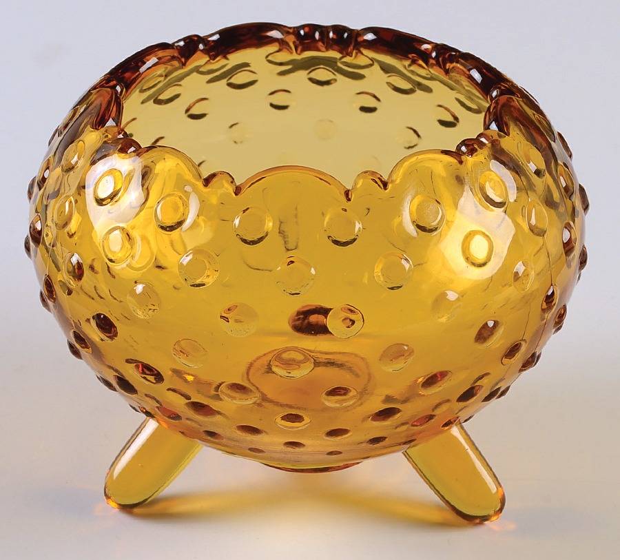 Hobnail Amber Three Toed Cupped Bowl by Smith Glass -1