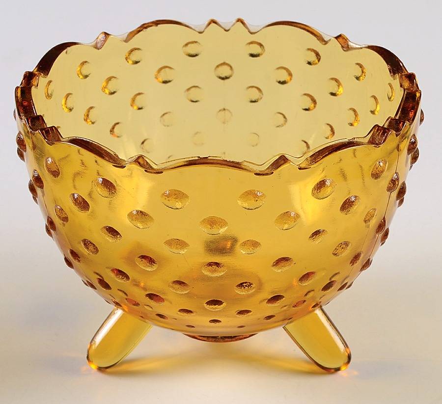 Hobnail Amber 3-Toed Bon Bon by Smith Glass -1
