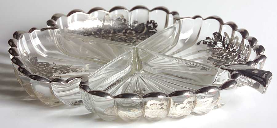 Blossom Time 9" Clover Shape 4 Part Relish by Silver City-1