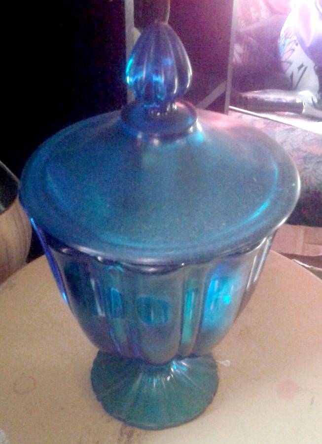 Simplicity Peacock Blue Candy Jar & Lid by Smith Glass -1