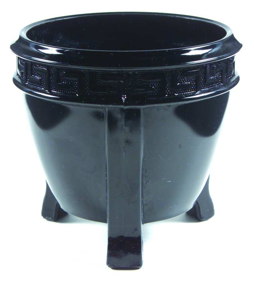 Greek Key Black 4" 3-Toed Footed Bowl by Smith Glass -1