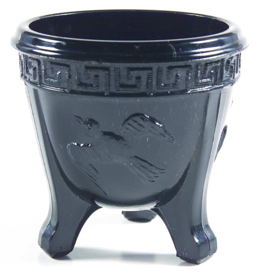Greek Key Black 3" 3-Toed Footed Bowl by Smith Glass -1