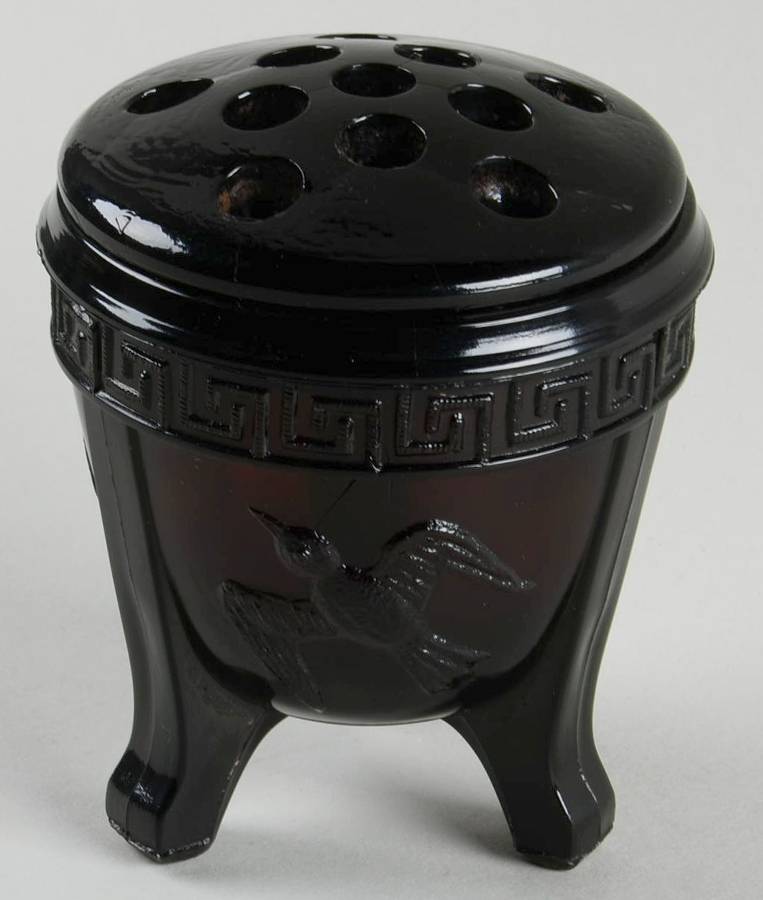 Greek Key Black 3" 3-Toed Footed Bowl with Frog by Smith Glass -1