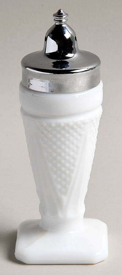 Early American Milk Glass Footed Shaker & Metal Lid by Smith Glass -1