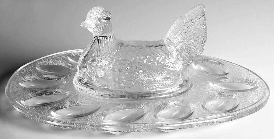 Animals & Figurines Plate-Deviled Egg W/Hen-Clear by Smith Glass -1