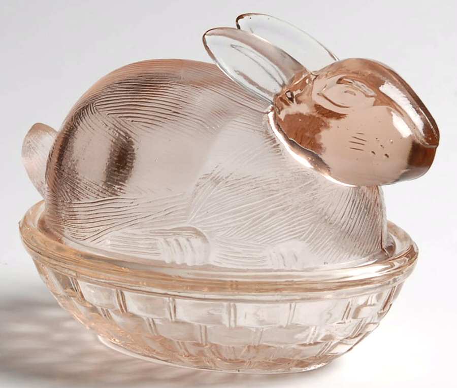 Animals & Figurines Bunnie W/Lid-Pink by Smith Glass -1