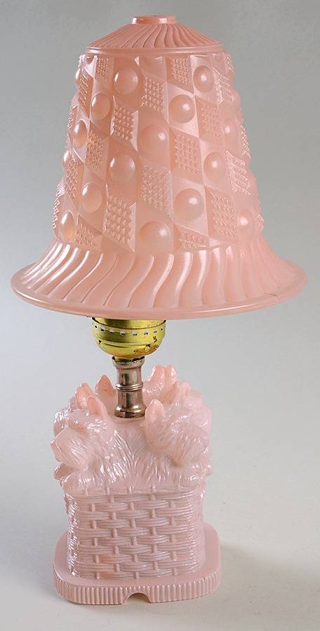 Animals & Figurines Lamp-Scottie Pups in Basket-Pink by Smith Glass -1
