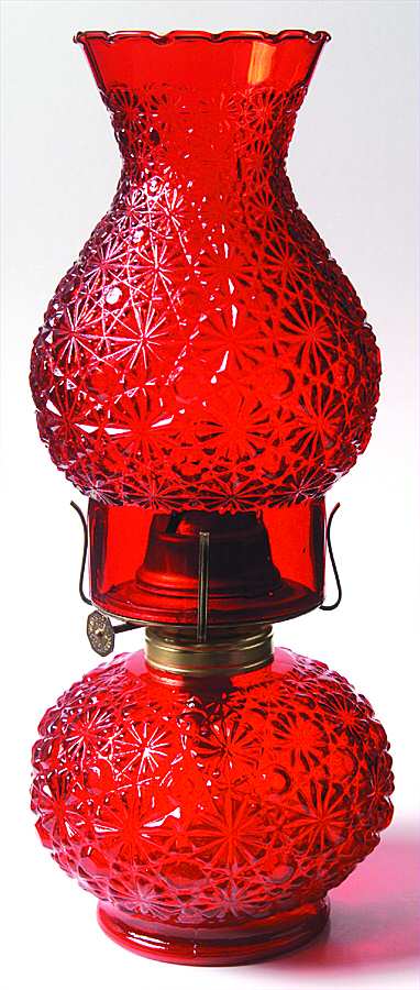 Daisy and Button Ruby Hurricane Lamp & Globe by Smith Glass -1