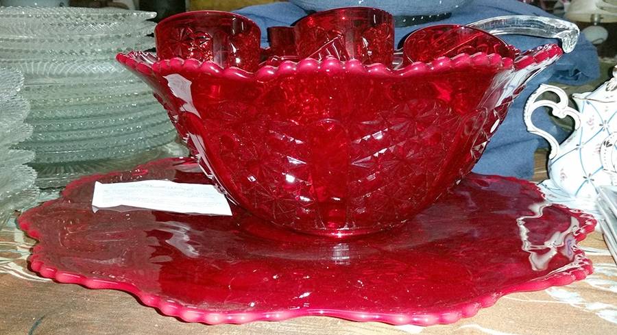 Daisy and Button Ruby Punch Bowl by Smith Glass -1
