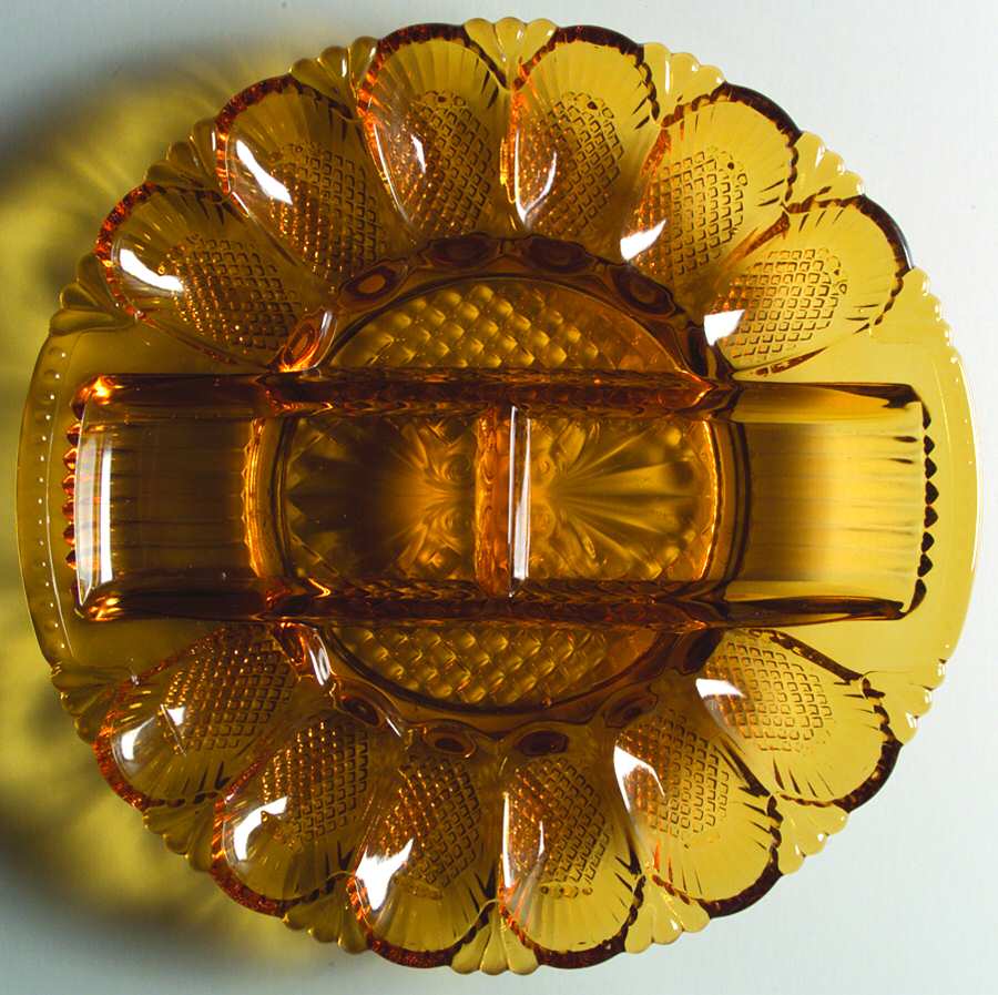 567 Amber Deviled Egg Server by Smith Glass -1