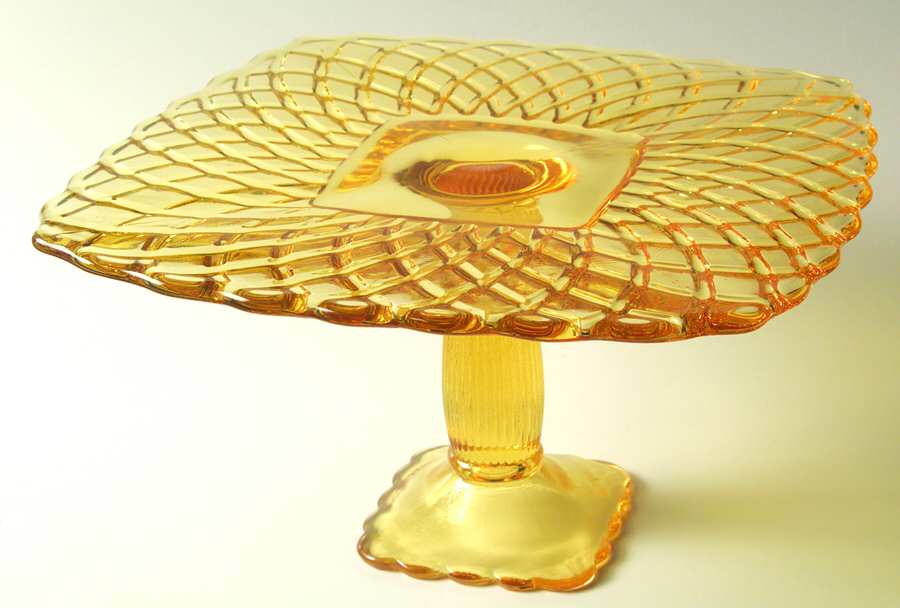 Trellis Yellow 11" Diameter Pedestal Cake Stand No Dome by Smith Glass -1