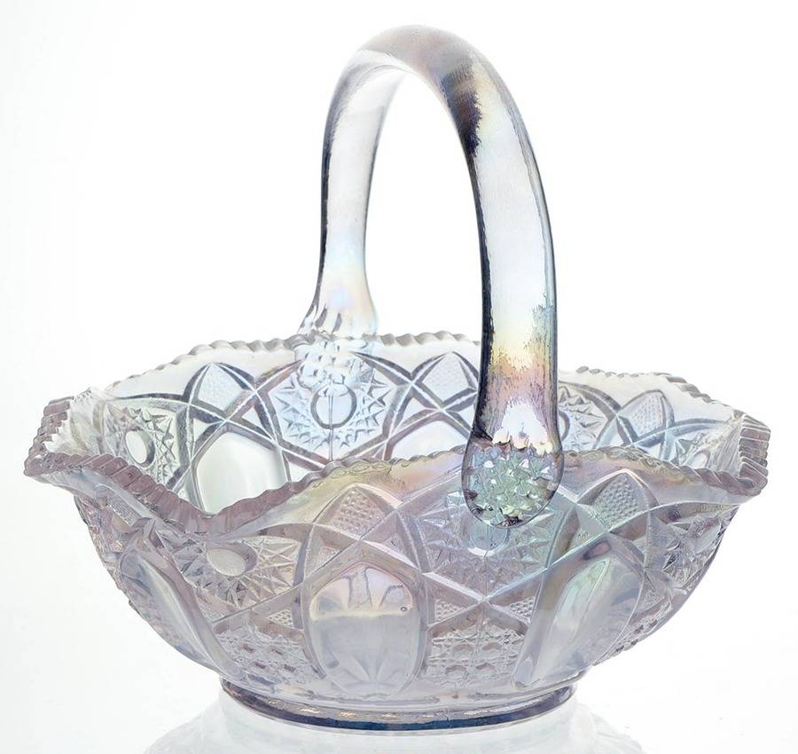 Quintec White Carnival 8" Handled Crimped Basket by Smith Glass -1