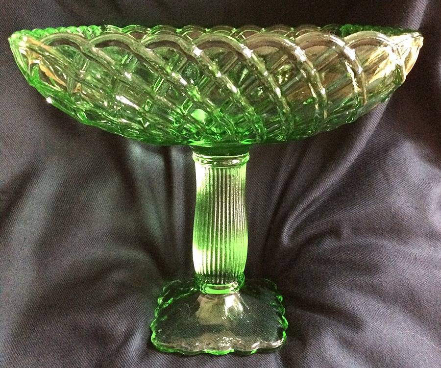 Trellis Lime Green 8" Width Tall Open Comport by Smith Glass -1