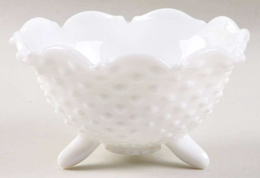 Hobnail Milk Glass 5" Round 3-Toed Crimped Bowl by Smith Glass -1