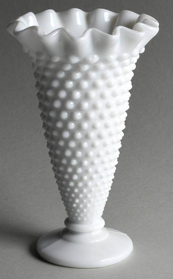 Hobnail Milk Glass 6" Crimped Vase by Smith Glass -1