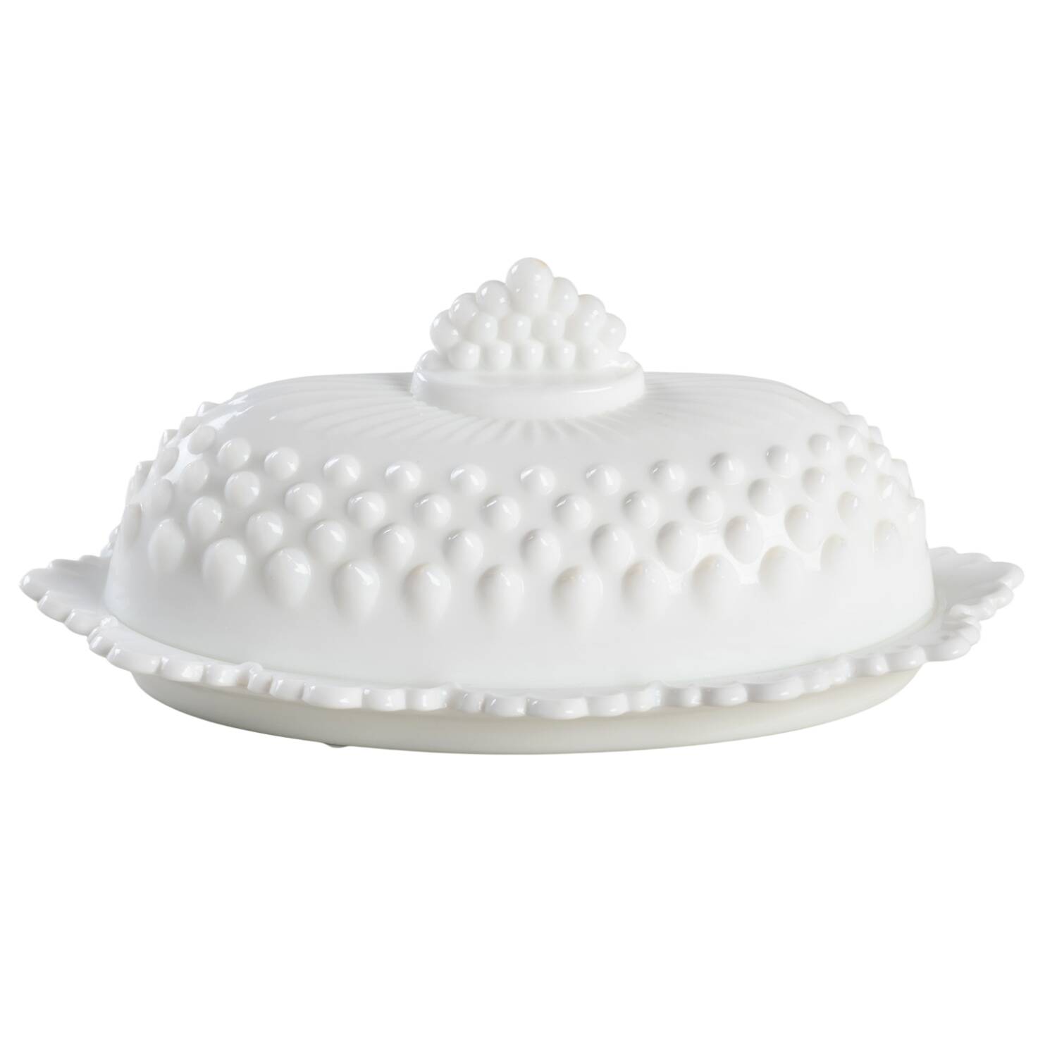 Hobnail Milk Glass 1/4 Pound Covered Butter by Smith Glass -1