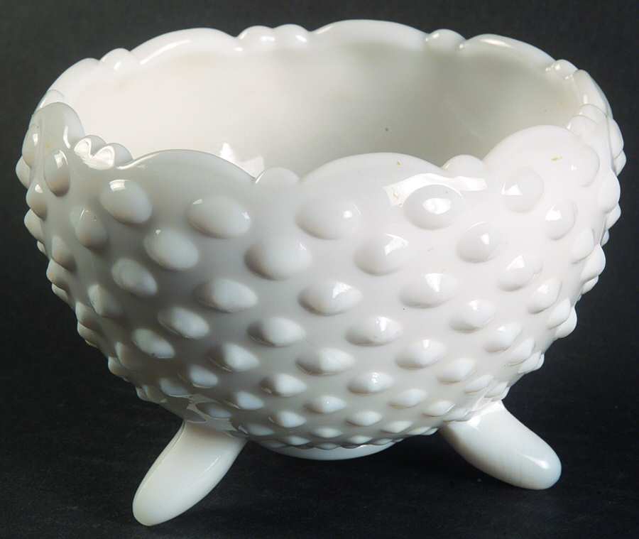 Hobnail Milk Glass Three Toed Cupped Bowl by Smith Glass -1