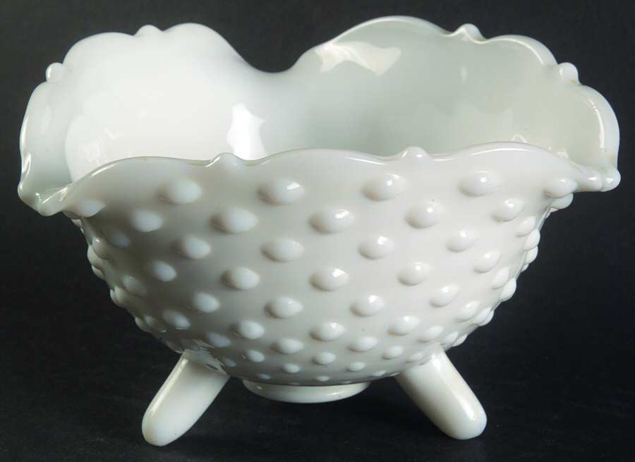 Hobnail Milk Glass 5" 3-Toed Triangular Bowl by Smith Glass -1