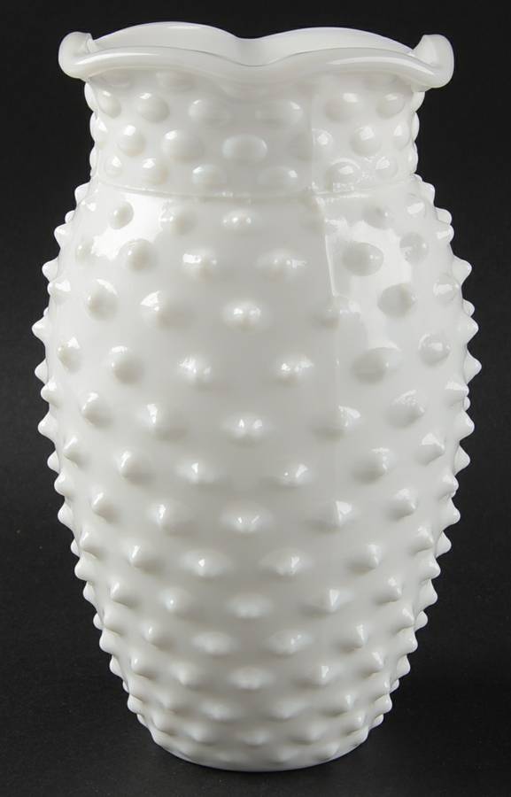Hobnail Milk Glass 7" Crimped Vase by Smith Glass -1