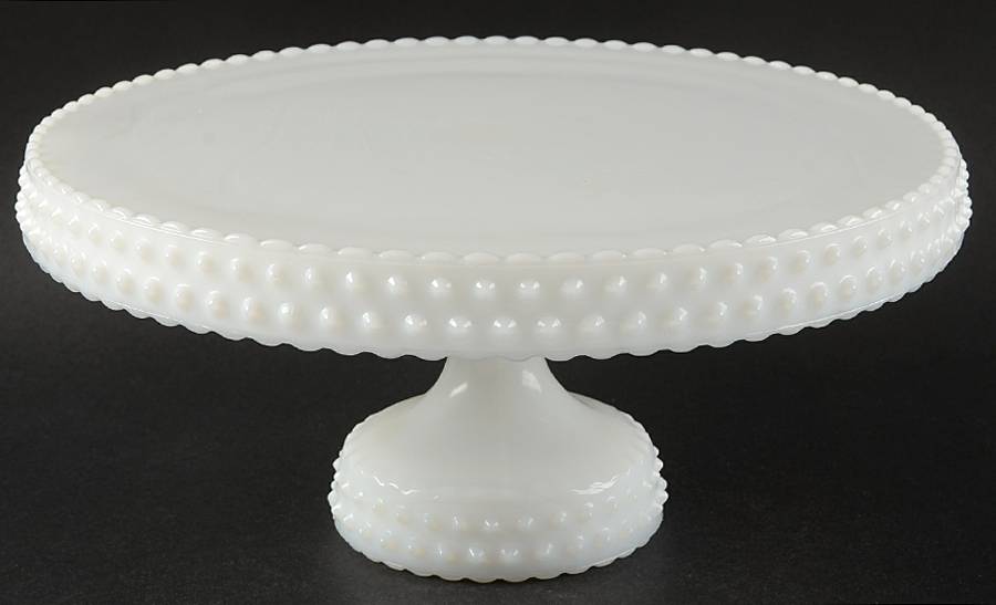Hobnail Milk Glass 10" Diameter Pedestal Cake Stand No Dome by Smith Glass -1