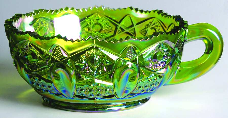 317 Green Carnival Handled Nappy by Smith Glass -1