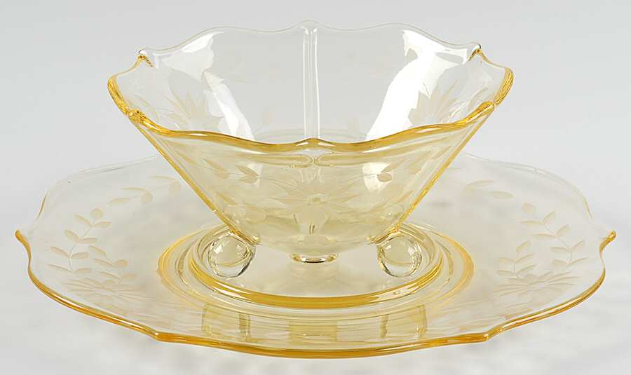 Tyrus Yellow Mayonnaise Bowl and Underplate by Standard Glass-1