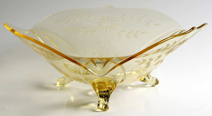 Tyrus Yellow 11" Round 3-Toed Crimped Bowl by Standard Glass-1
